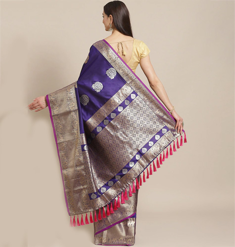 Blue & Golden Zari Woven Design Banarasi Saree